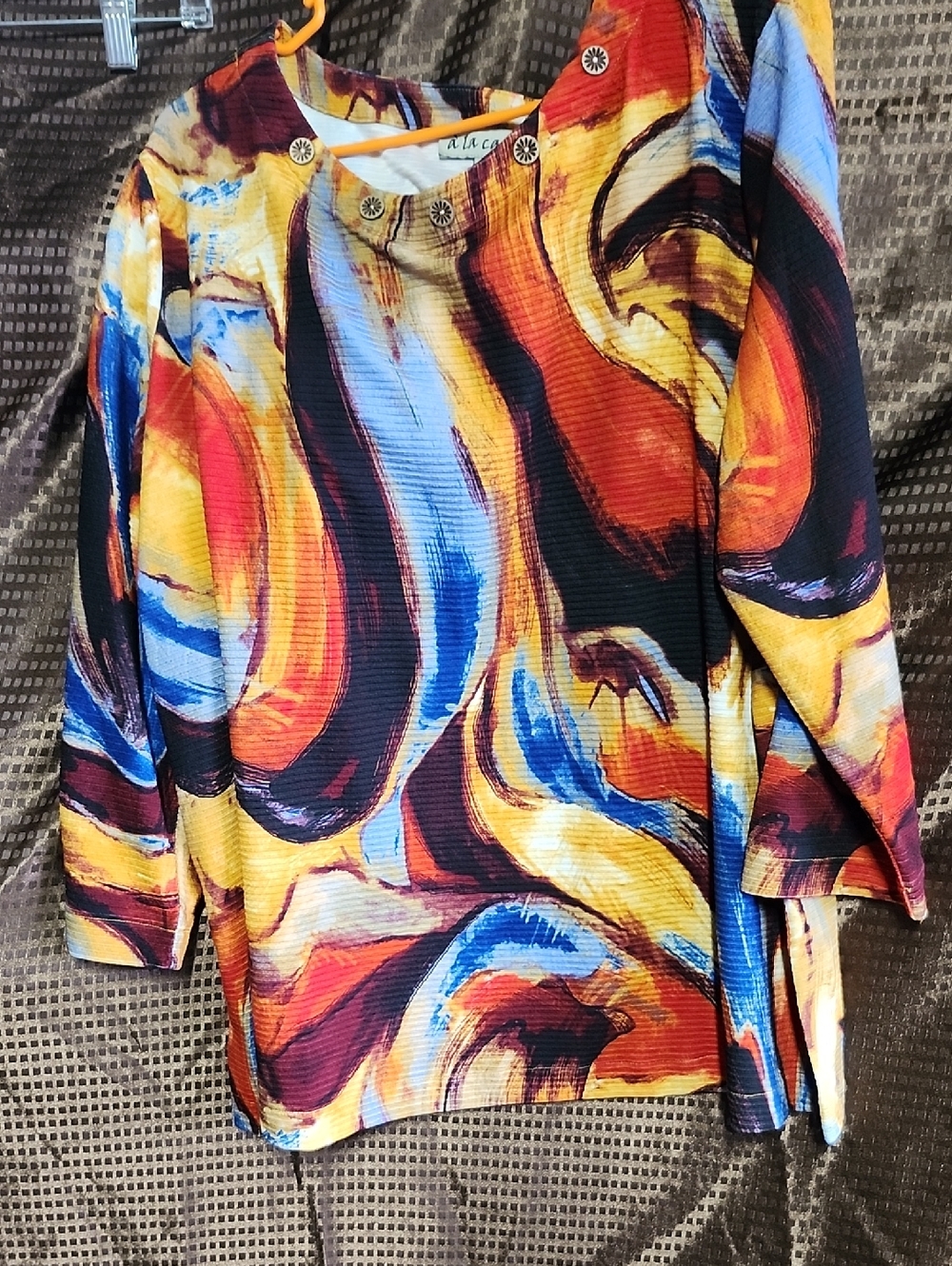 Abstract Brushstroke Long Sleeve Blouse - Multicolor